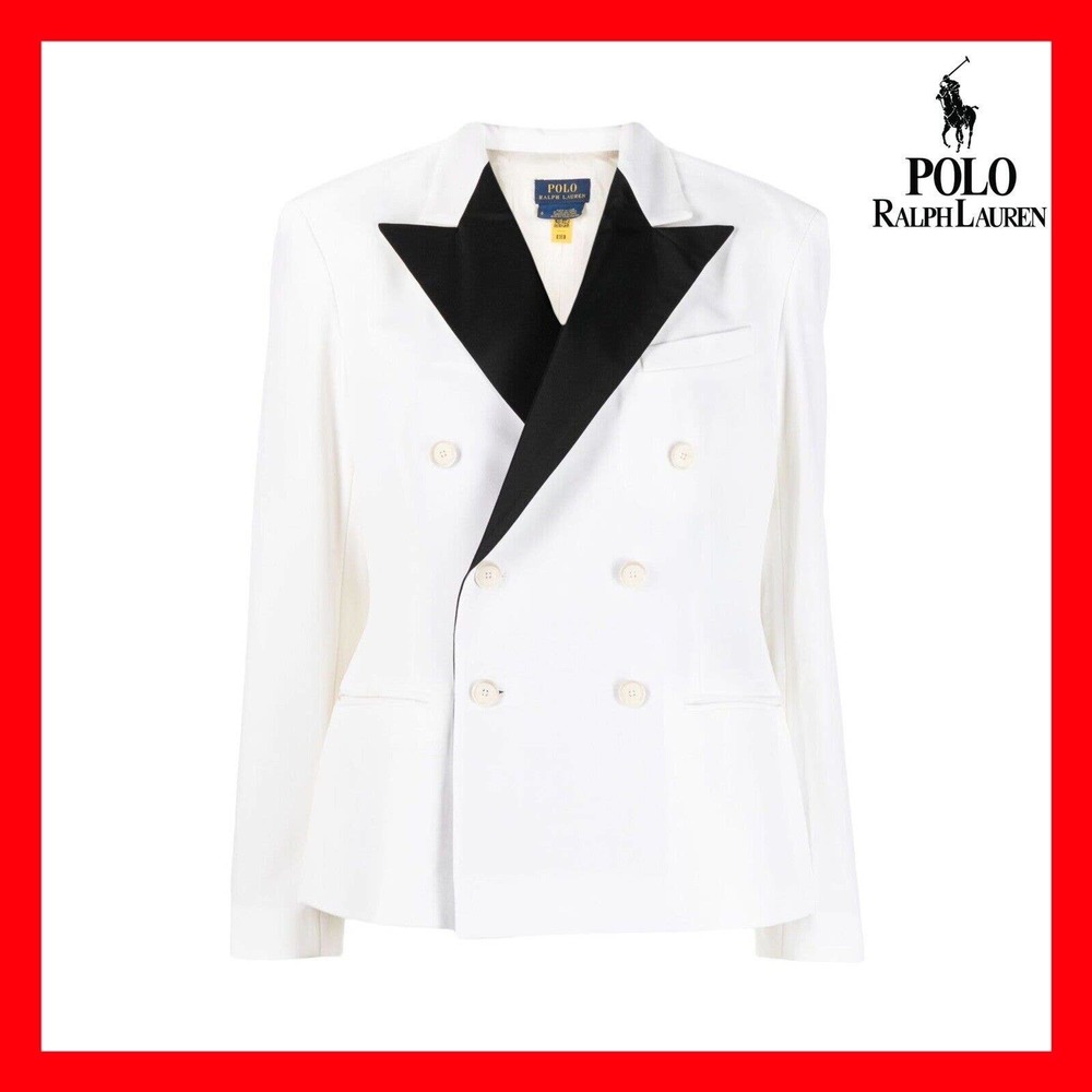 $698 Ralph Lauren Peak Lapel Suit White & Black Blazer AUTHENTIC Womens Size 4